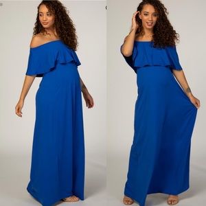 Pinkblush Royal Blue Off Shoulder Maternity Dress